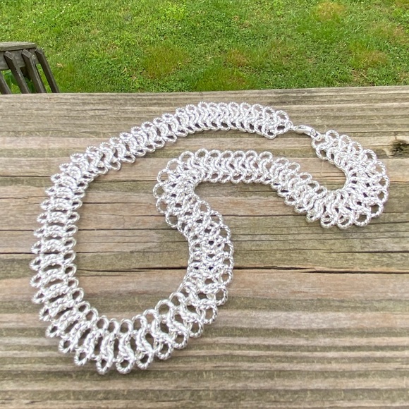 Platinum tone thick knotted necklace choker chain - Picture 4 of 8